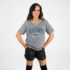 Gameday Couture Women's Relaxed Iconic Edge Rhinestone V-Neck T-Shirt - Seattle Seahawks T-shirts
