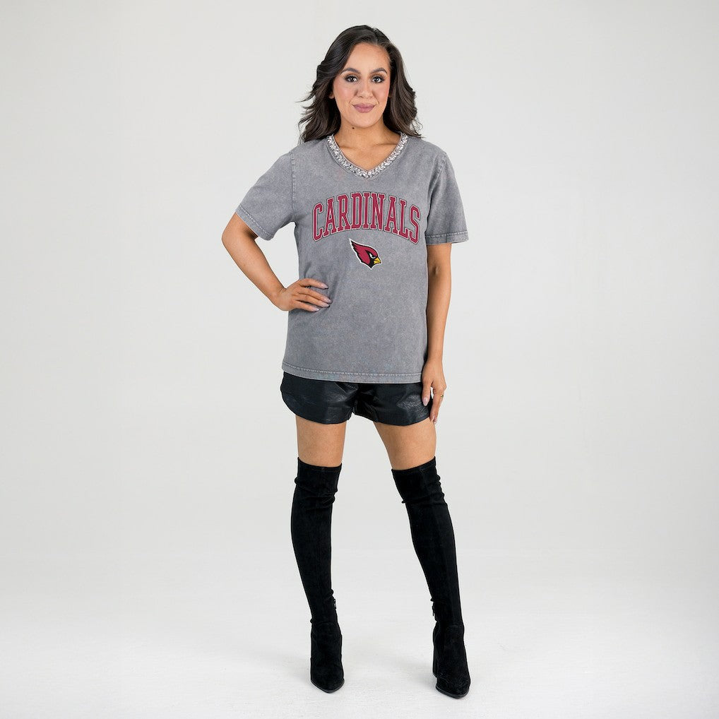 Gameday Couture Women's Relaxed Iconic Edge Rhinestone V-Neck T-Shirt - Arizona Cardinals T-shirts