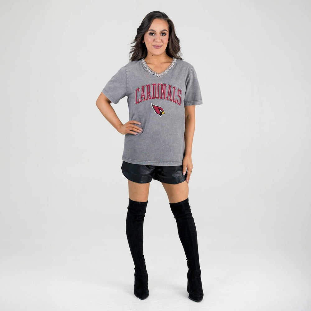 Gameday Couture Women's Relaxed Iconic Edge Rhinestone V-Neck T-Shirt - Arizona Cardinals T-shirts