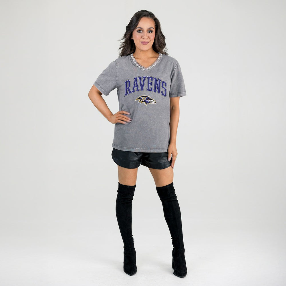 Gameday Couture Women's Relaxed Iconic Edge Rhinestone V-Neck T-Shirt - Baltimore Ravens T-shirts