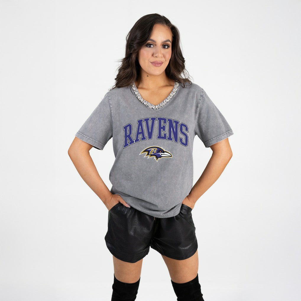 Gameday Couture Women's Relaxed Iconic Edge Rhinestone V-Neck T-Shirt - Baltimore Ravens T-shirts