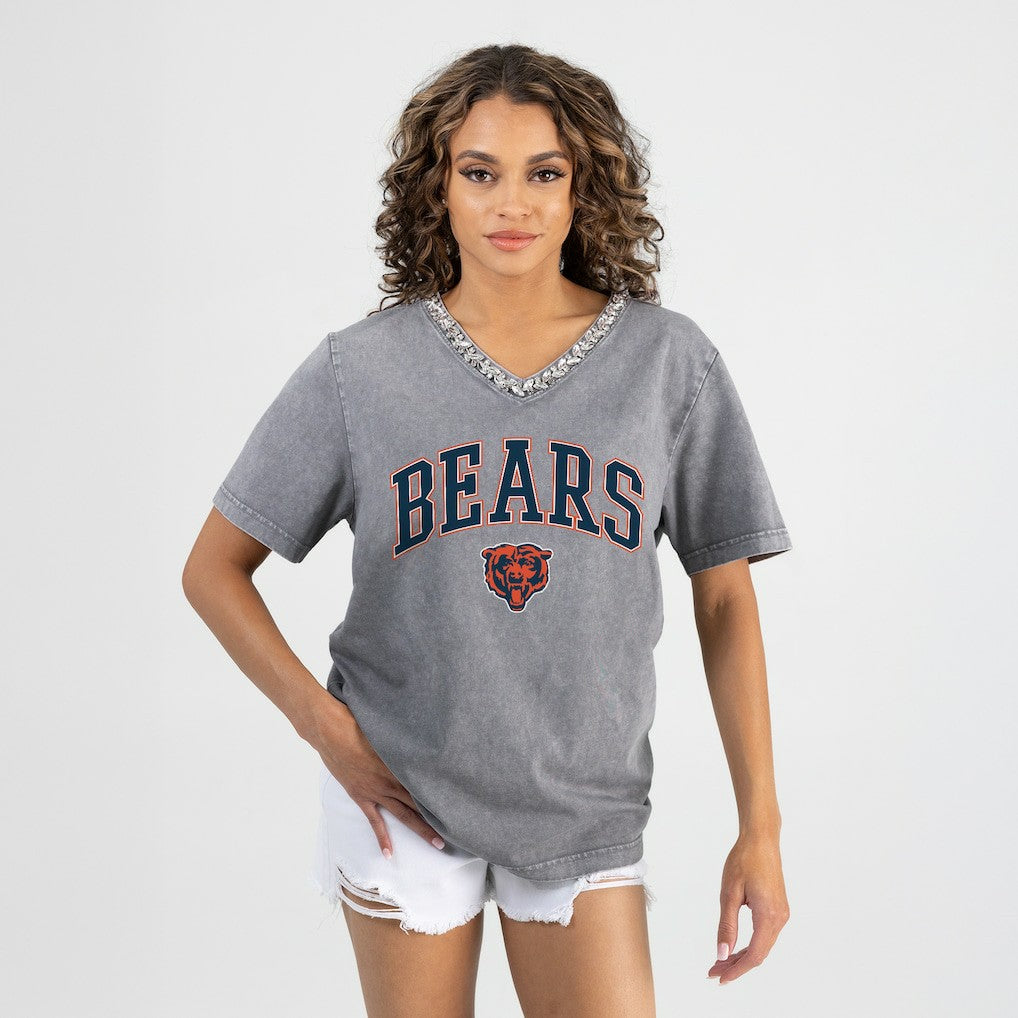 Gameday Couture Women's Relaxed Iconic Edge Rhinestone V-Neck T-Shirt - Chicago Bears T-shirts