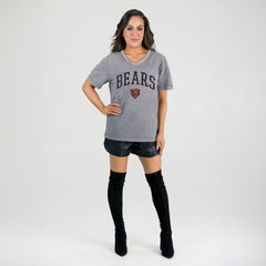 Gameday Couture Women's Relaxed Iconic Edge Rhinestone V-Neck T-Shirt - Chicago Bears T-shirts