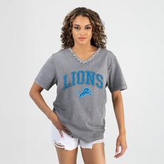 Gameday Couture Women's Relaxed Iconic Edge Rhinestone V-Neck T-Shirt - Detroit Lions T-shirts