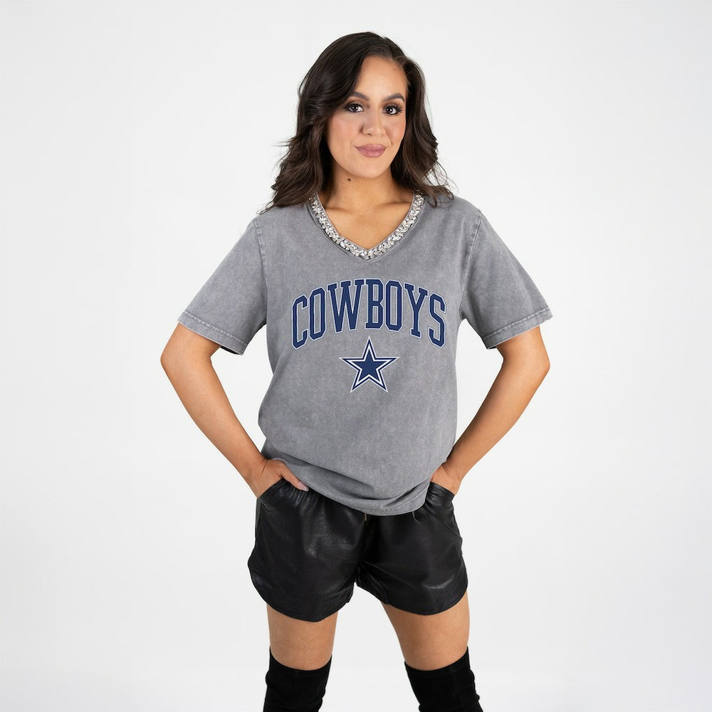 Gameday Couture Women's Relaxed Iconic Edge Rhinestone V-Neck T-Shirt - Dallas Cowboys T-shirts