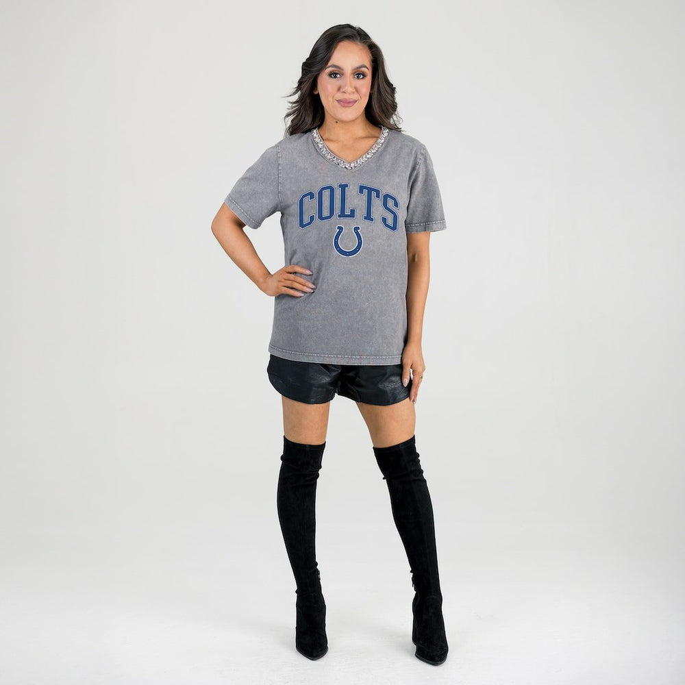 Gameday Couture Women's Relaxed Iconic Edge Rhinestone V-Neck T-Shirt - Indianapolis Colts T-shirts