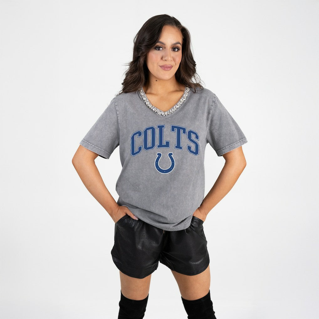 Gameday Couture Women's Relaxed Iconic Edge Rhinestone V-Neck T-Shirt - Indianapolis Colts T-shirts
