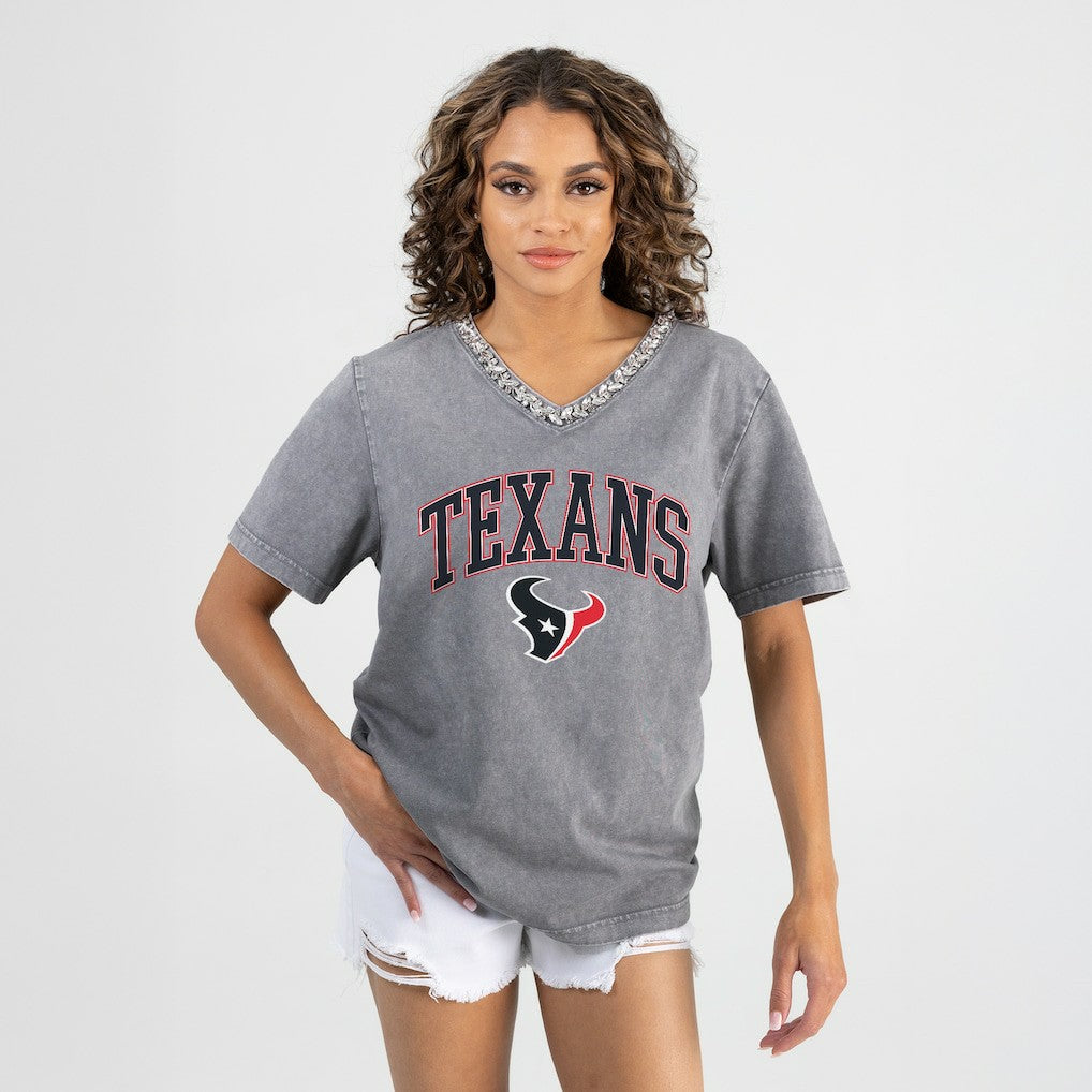 Gameday Couture Women's Relaxed Iconic Edge Rhinestone V-Neck T-Shirt - Houston Texans T-shirts