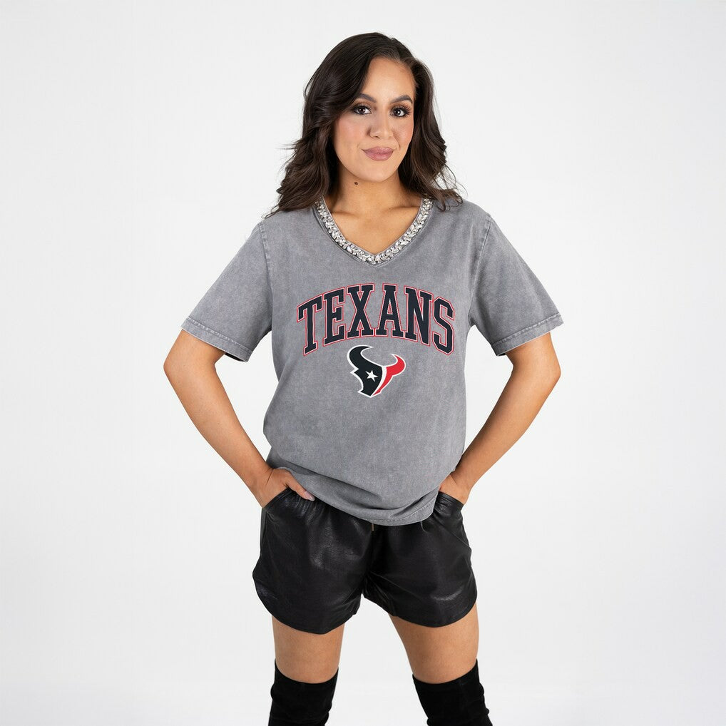 Gameday Couture Women's Relaxed Iconic Edge Rhinestone V-Neck T-Shirt - Houston Texans T-shirts