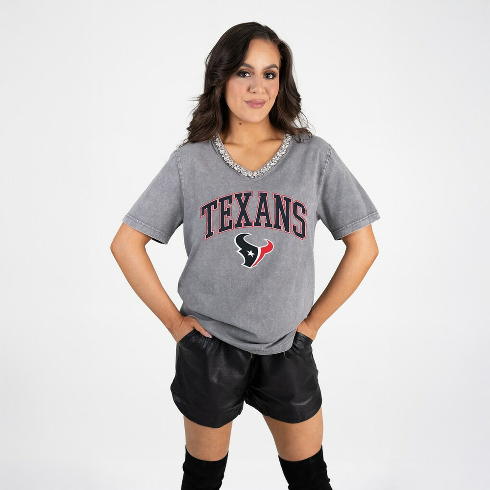 Gameday Couture Women's Relaxed Iconic Edge Rhinestone V-Neck T-Shirt - Houston Texans T-shirts