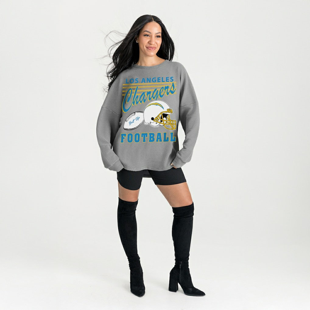Gameday Couture Women's Oversized Sweet Victory Corded Sweatshirt - Los Angeles Chargers Sweatshirts
