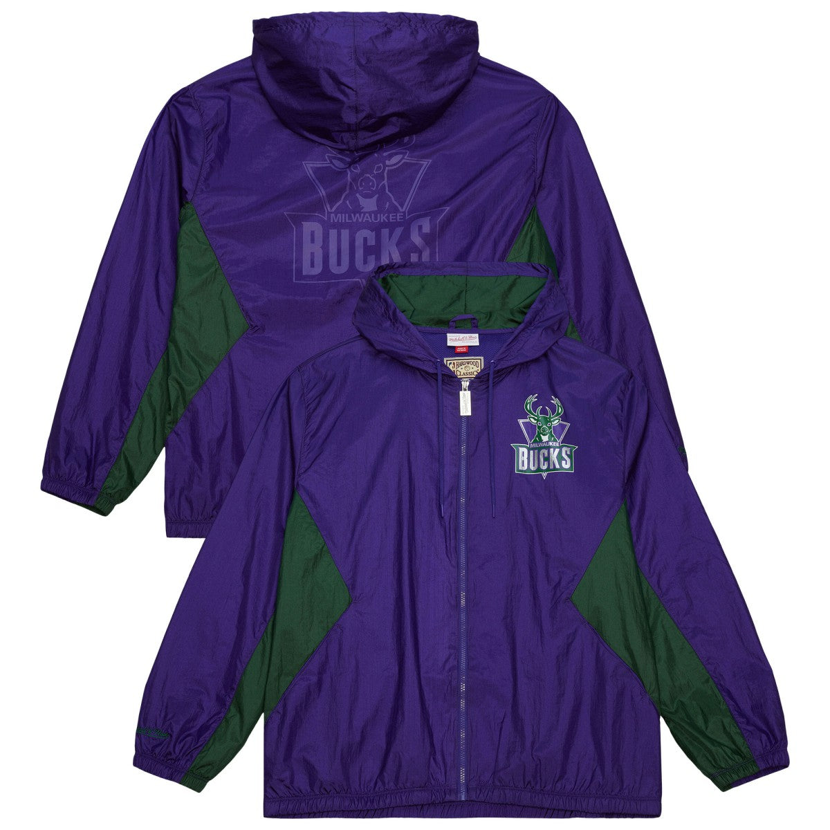 Mitchell & Ness Milwaukee Bucks Playmaker Full-Zip Hooded Windbreaker Jacket