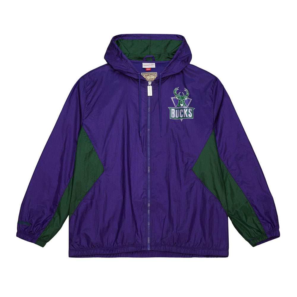 Mitchell & Ness Milwaukee Bucks Playmaker Full-Zip Hooded Windbreaker Jacket
