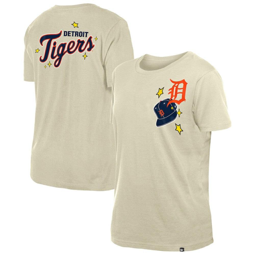 Cream Detroit Tigers New Era Women's Stars & Cap T-Shirt