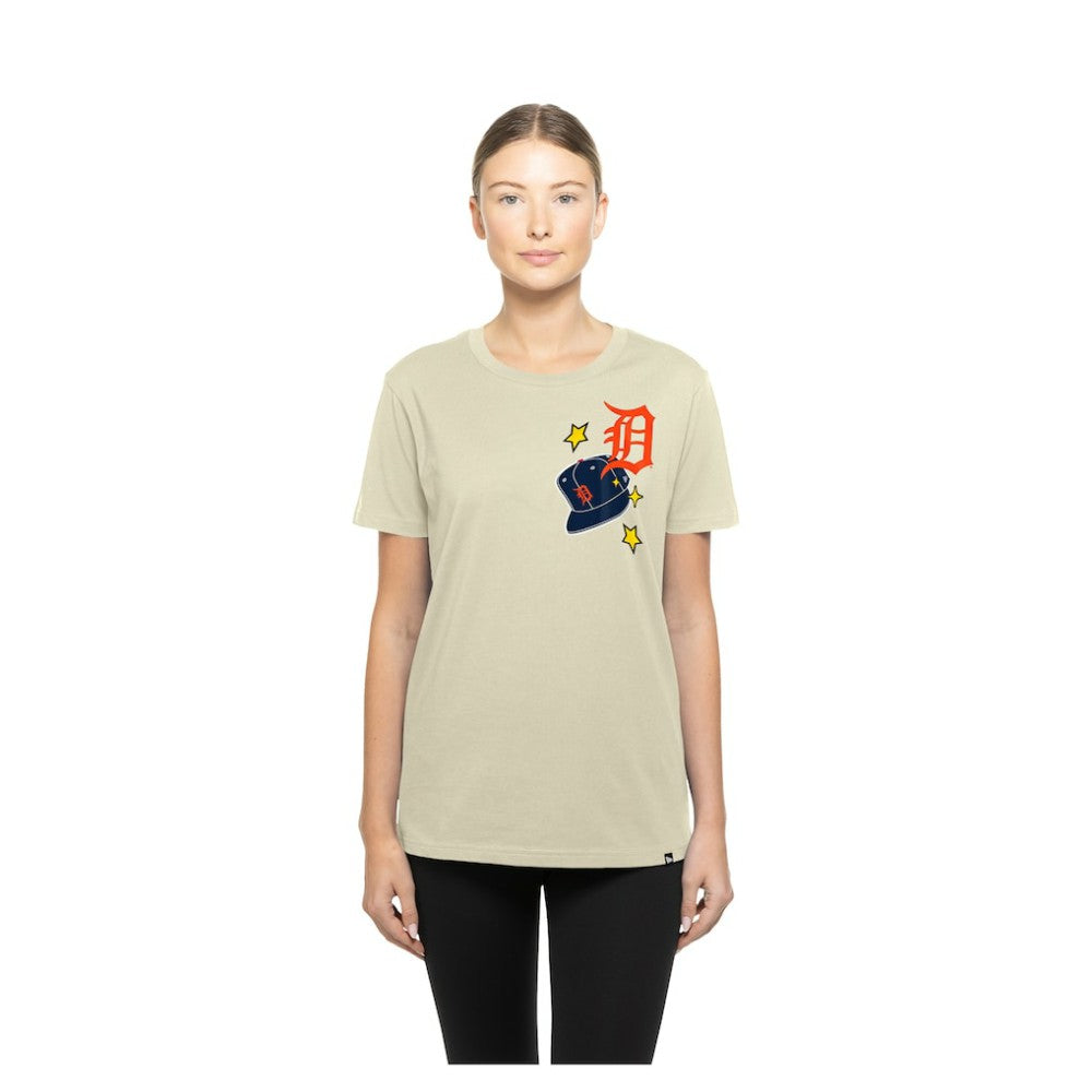 Cream Detroit Tigers New Era Women's Stars & Cap T-Shirt