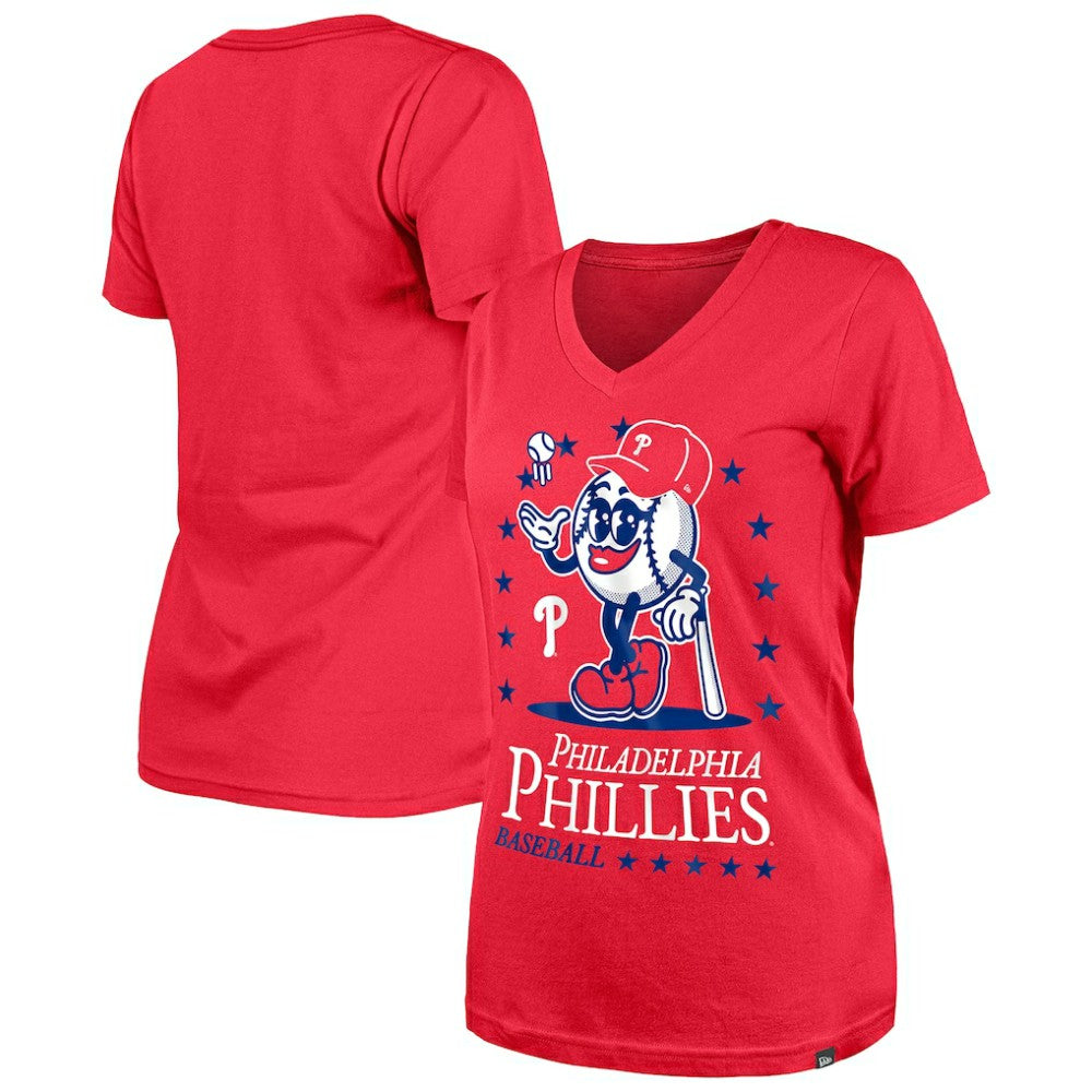Red Philadelphia Phillies New Era Women's Little Miss 2 V-Neck T-Shirt