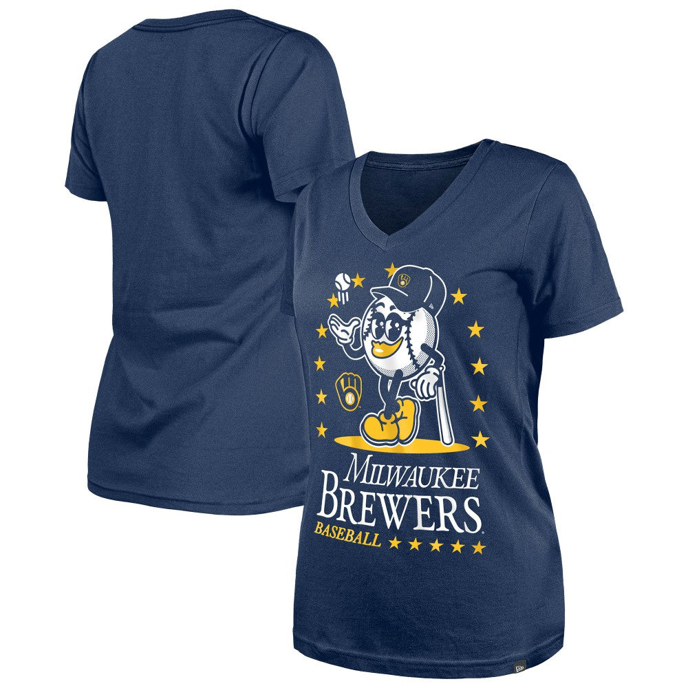 Navy Milwaukee Brewers New Era Women's Little Miss 2 V-Neck T-Shirt