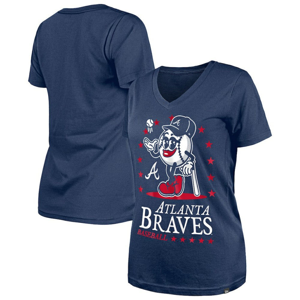 Navy Atlanta Braves New Era Women's Little Miss 2 V-Neck T-Shirt