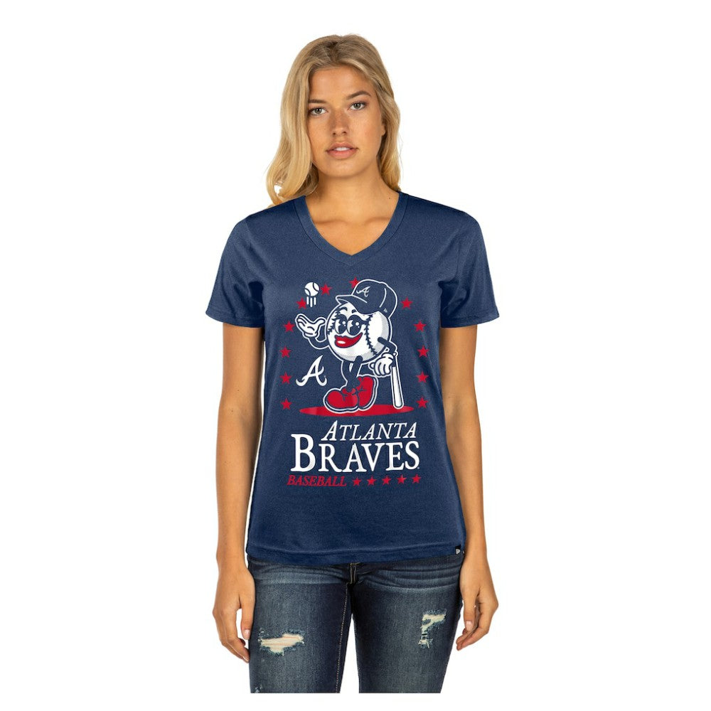 Navy Atlanta Braves New Era Women's Little Miss 2 V-Neck T-Shirt