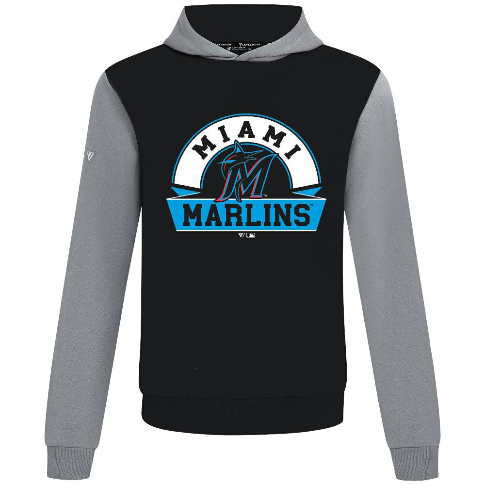 Black Miami Marlins Levelwear Throwback Ultimate Banner Arch Hoodie