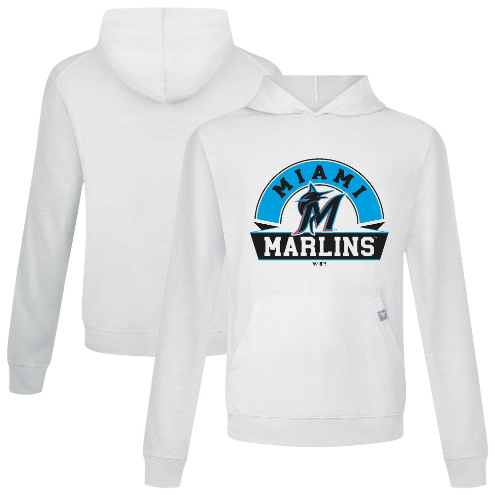 White Miami Marlins Levelwear Relay Banner Arch Pullover Hoodie