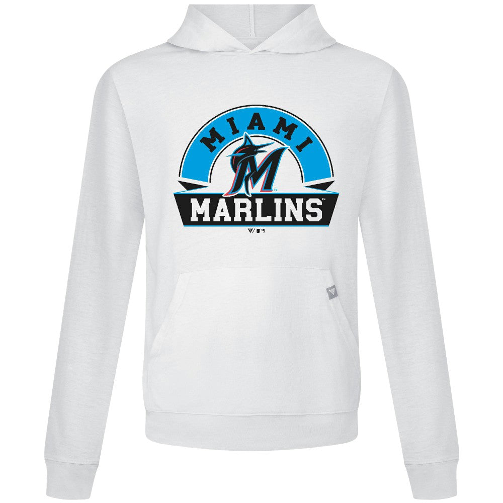 White Miami Marlins Levelwear Relay Banner Arch Pullover Hoodie