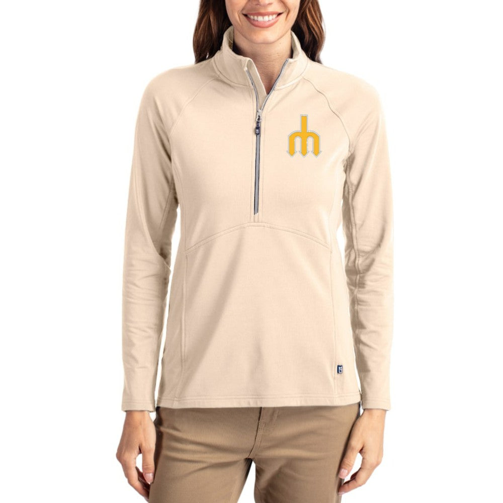 Tan Seattle Mariners Cutter & Buck Women's Cooperstown Collection Adapt Eco Knit Stretch Half-Zip Pullover