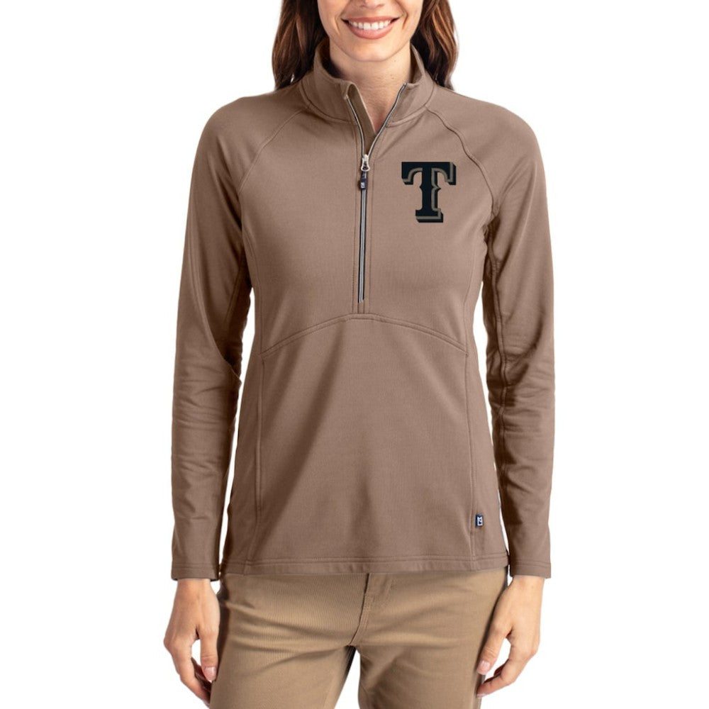 Brown Texas Rangers Cutter & Buck Women's Adapt Eco Knit Stretch Half-Zip Pullover