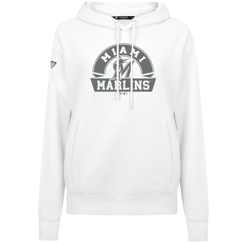 White Miami Marlins Levelwear Women's Adorn Banner Arch Hoodie