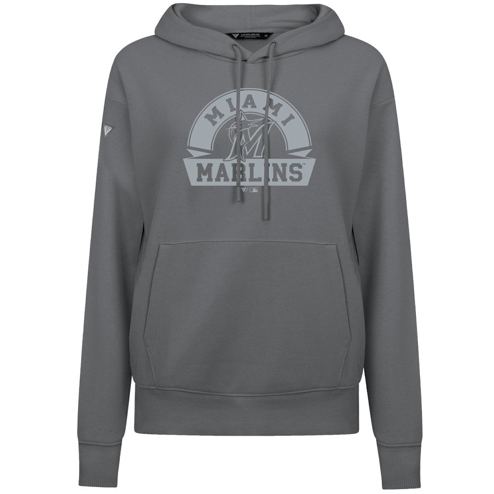 Stone Miami Marlins Levelwear Women's Adorn Banner Arch Hoodie