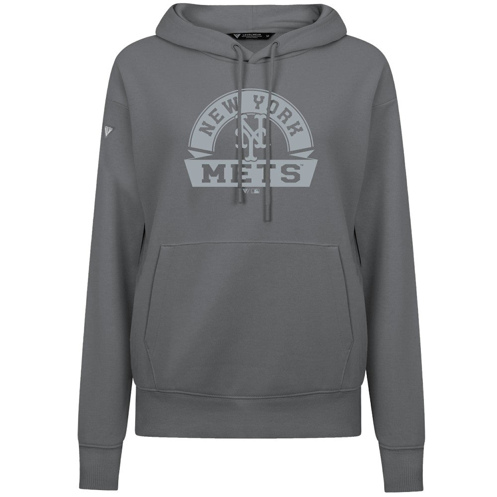 Stone New York Mets Levelwear Women's Adorn Banner Arch Hoodie