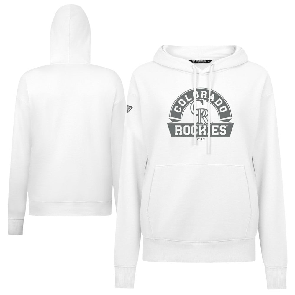 White Colorado Rockies Levelwear Women's Adorn Banner Arch Hoodie