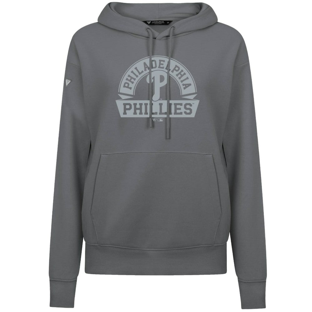 Stone Philadelphia Phillies Levelwear Women's Adorn Banner Arch Hoodie