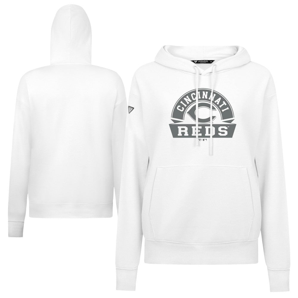 White Cincinnati Reds Levelwear Women's Adorn Banner Arch Hoodie
