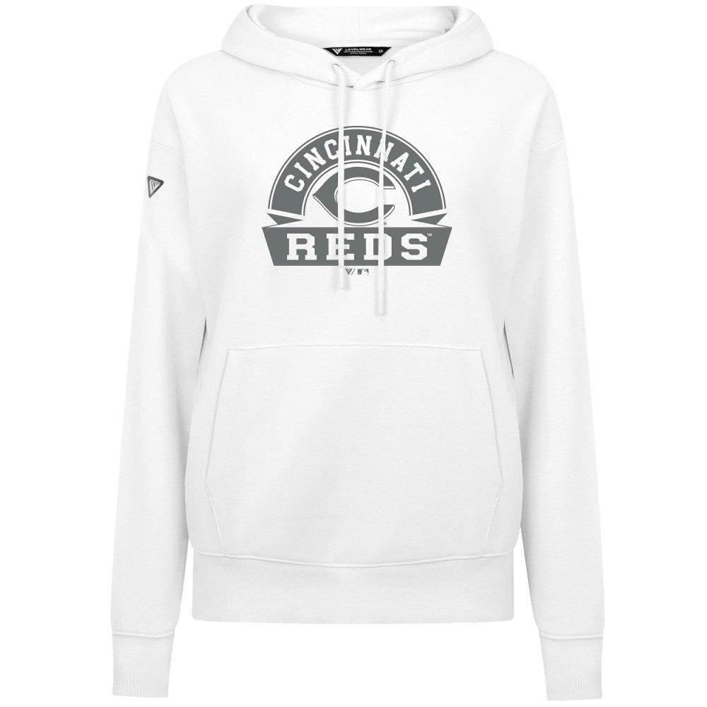 White Cincinnati Reds Levelwear Women's Adorn Banner Arch Hoodie
