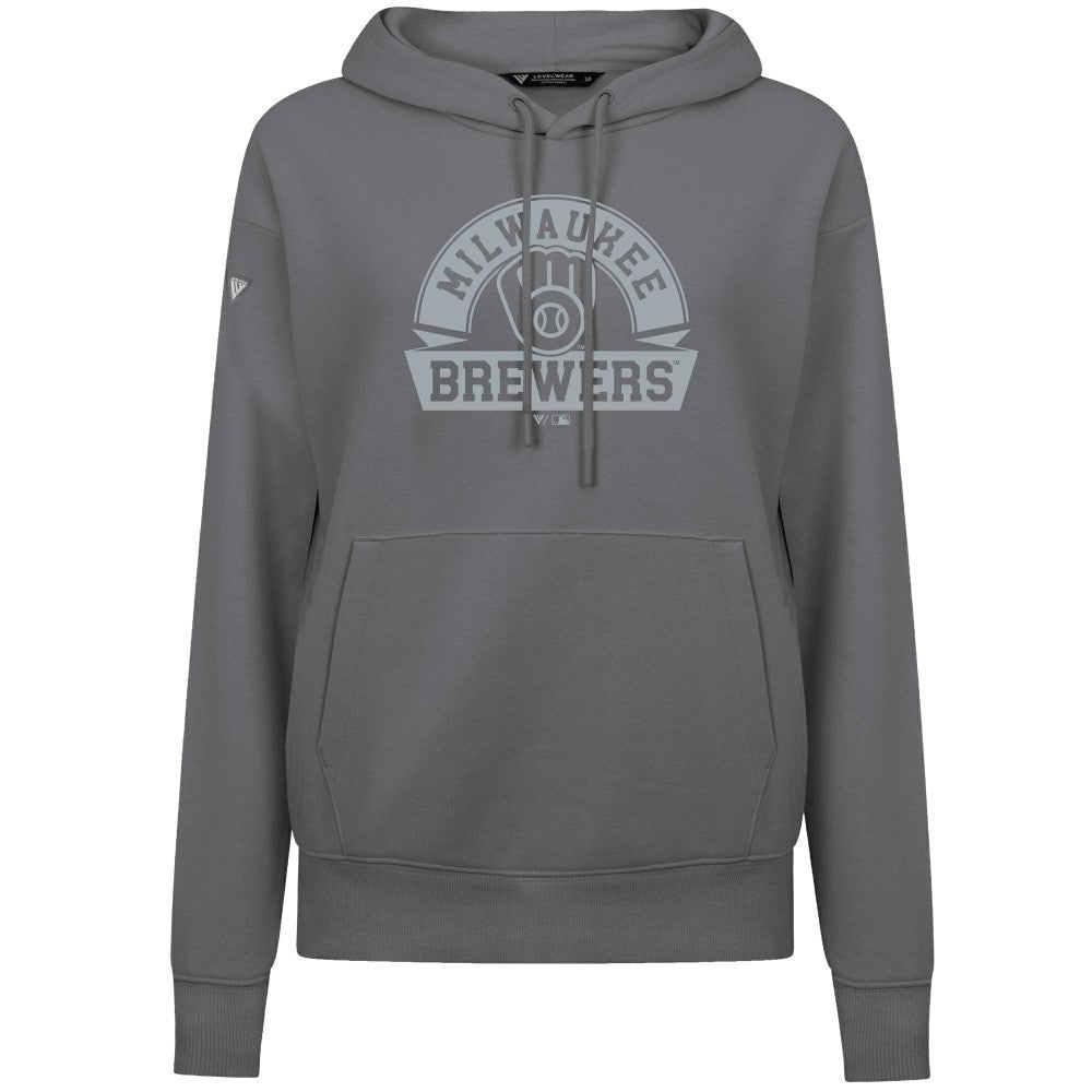 Stone Milwaukee Brewers Levelwear Women's Adorn Banner Arch Hoodie