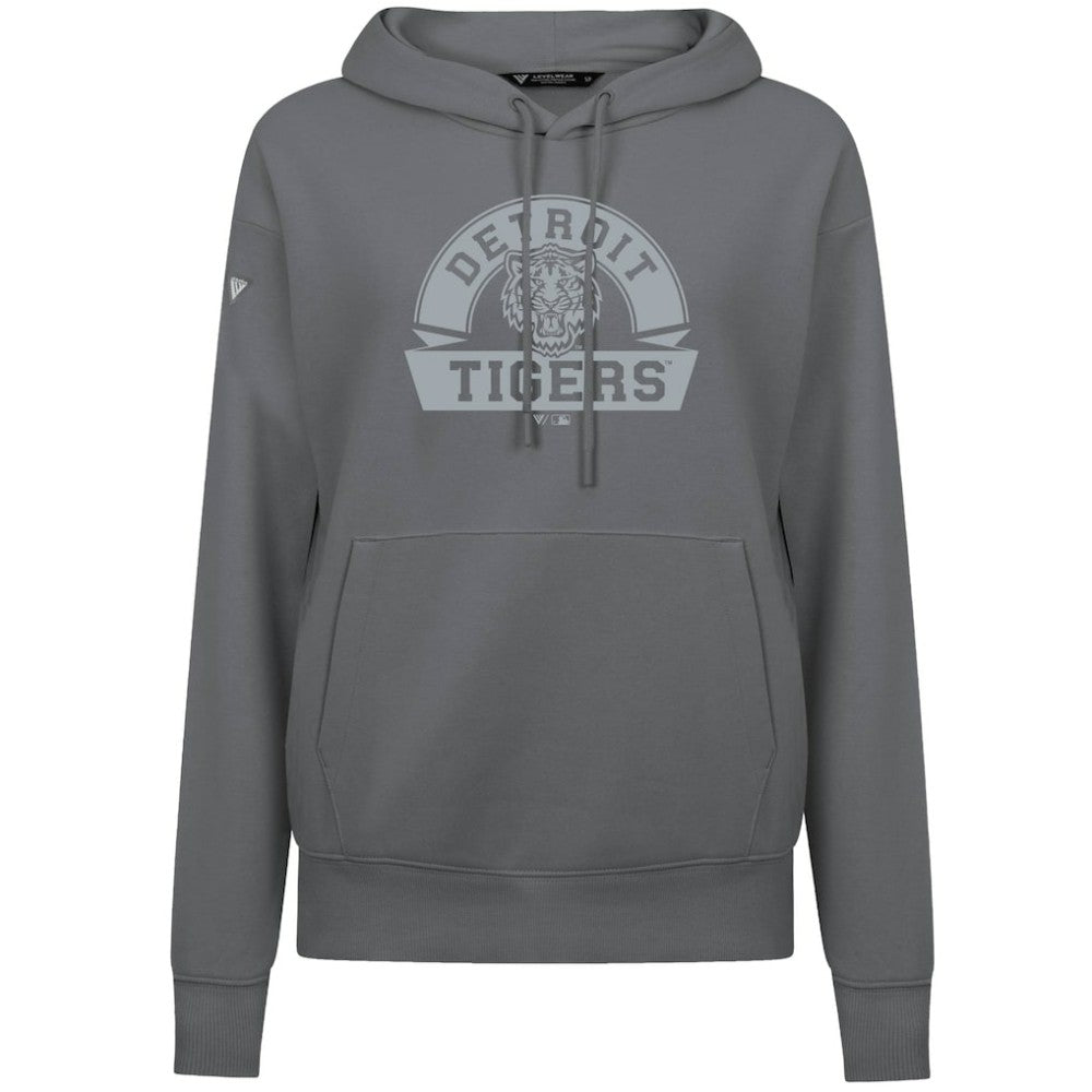 Stone Detroit Tigers Levelwear Women's Adorn Banner Arch Hoodie