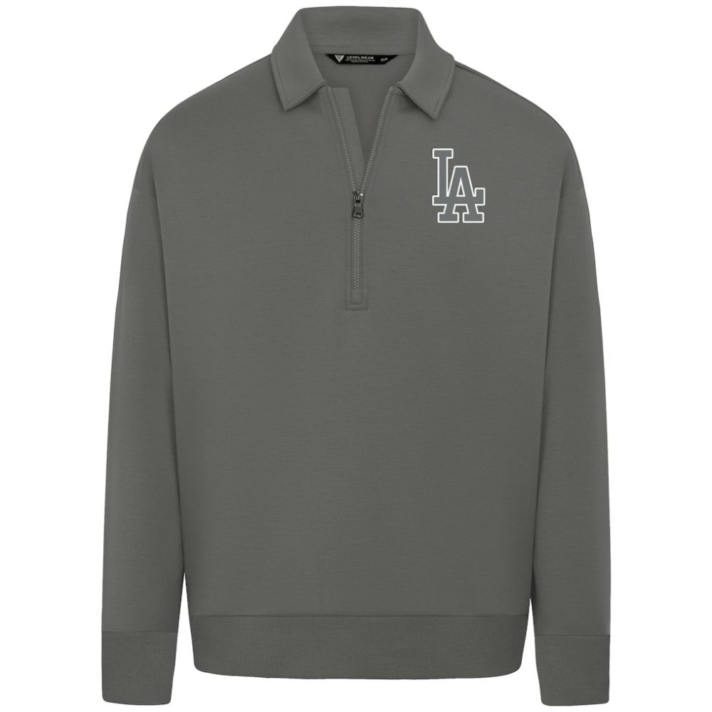 Stone Los Angeles Dodgers Levelwear Women's Canmore Chenille Logo Quarter-Zip Top