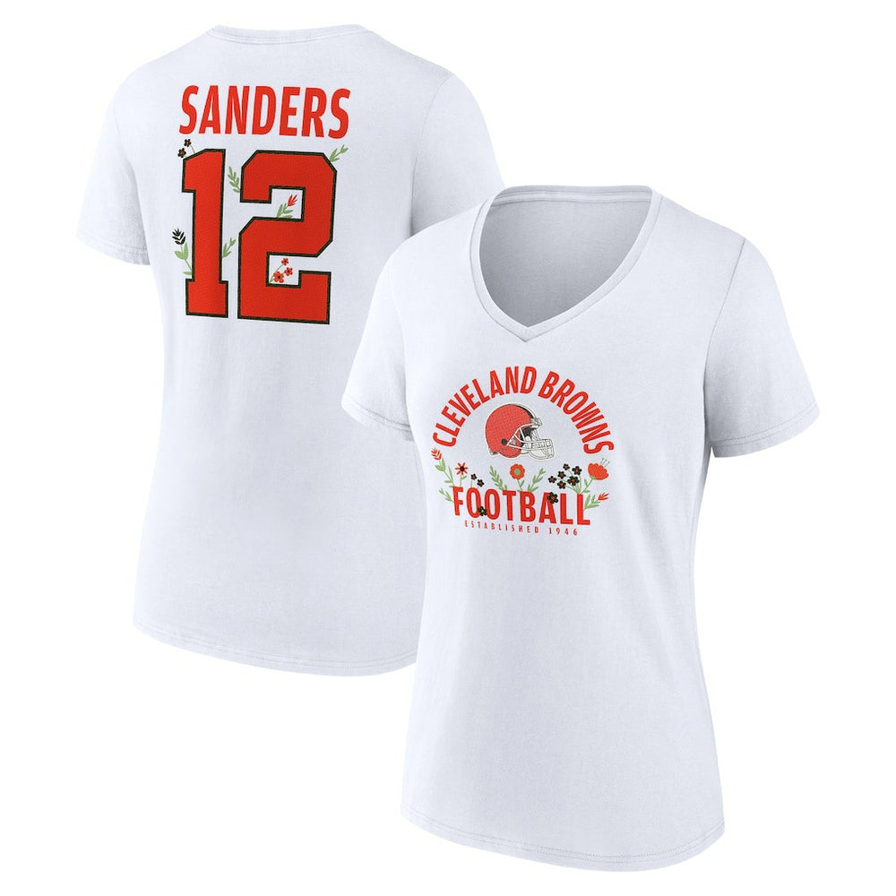 Shedeur Sanders  Women's Floral Name & Number V-Neck T-Shirt - Cleveland Browns T-shirts