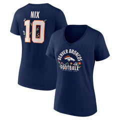 Bo Nix  Women's Floral Name & Number V-Neck T-Shirt - Denver Broncos T-shirts