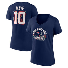 Drake Maye  Women's Floral Name & Number V-Neck T-Shirt - New England Patriots T-shirts