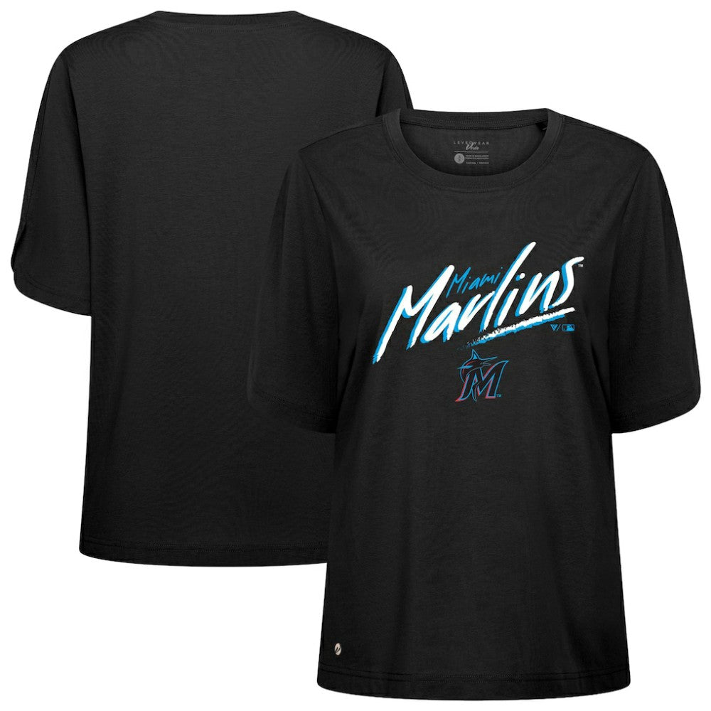 Black Miami Marlins Levelwear Women's Bloom Sizzle T-Shirt