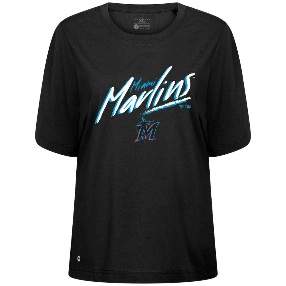 Black Miami Marlins Levelwear Women's Bloom Sizzle T-Shirt
