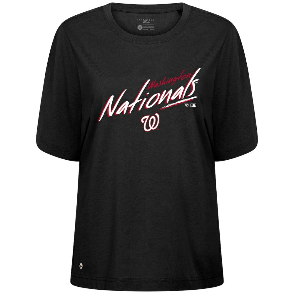 Black Washington Nationals Levelwear Women's Bloom Sizzle T-Shirt
