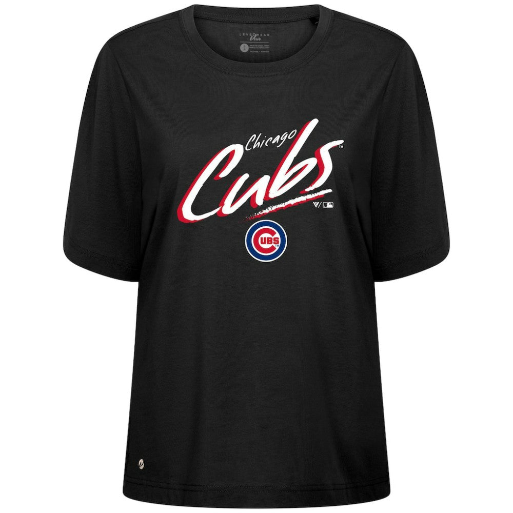 Black Chicago Cubs Levelwear Women's Bloom Sizzle T-Shirt