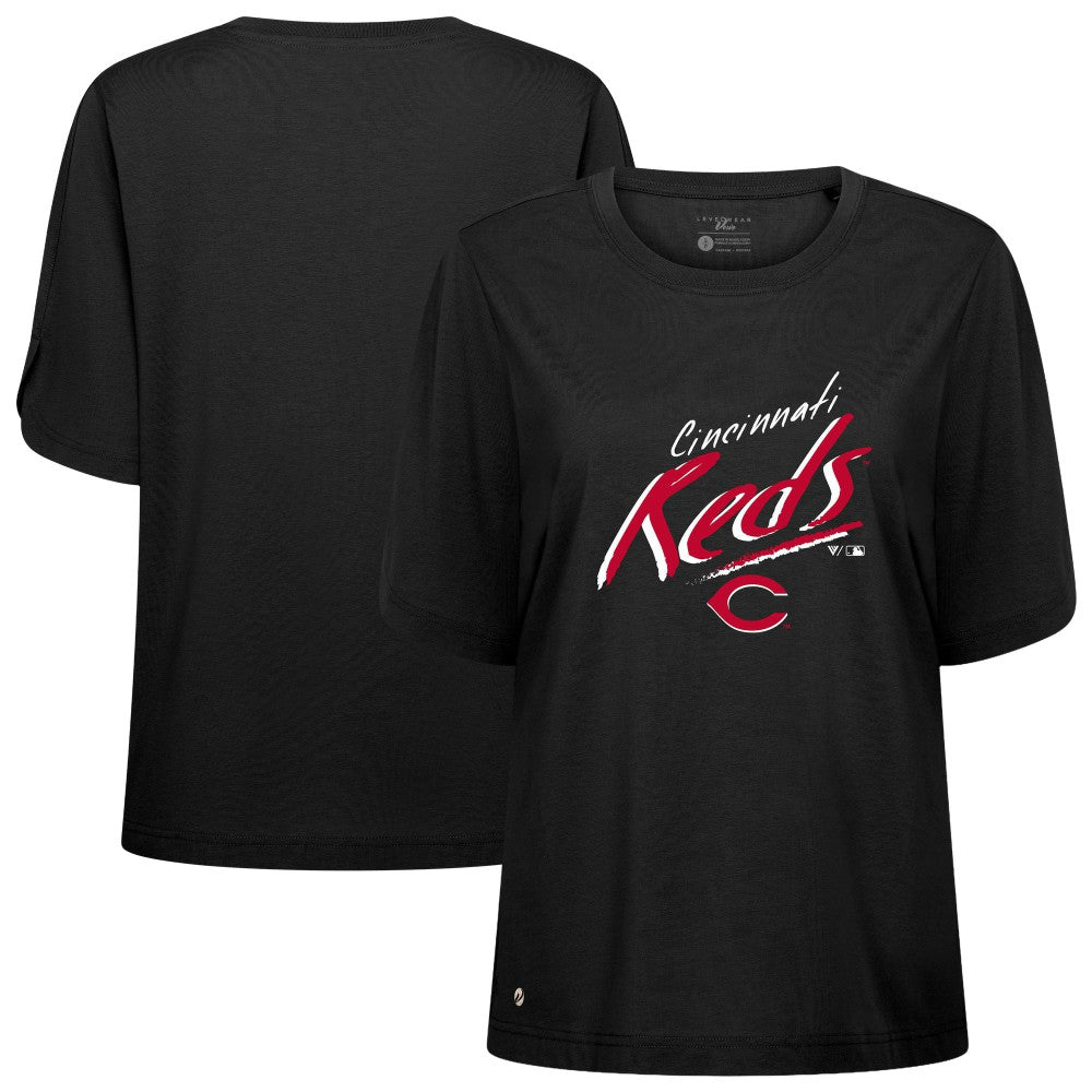 Black Cincinnati Reds Levelwear Women's Bloom Sizzle T-Shirt
