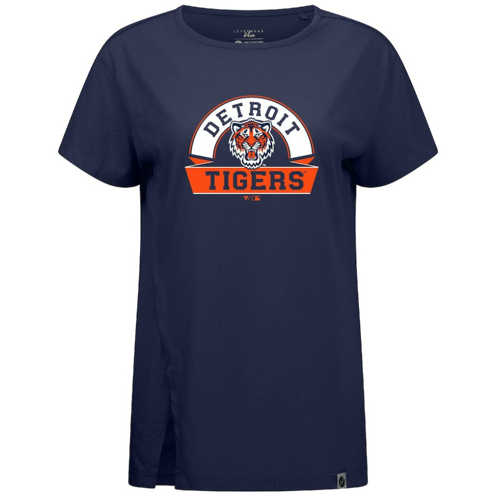 Navy Detroit Tigers Levelwear Women's Influx Banner Arch T-Shirt