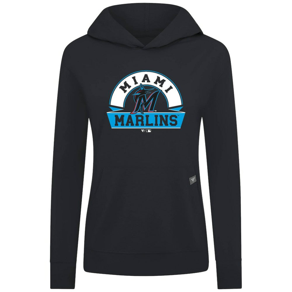 Black Miami Marlins Levelwear Women's Relay Banner Arch Long Sleeve T-Shirt Hoodie