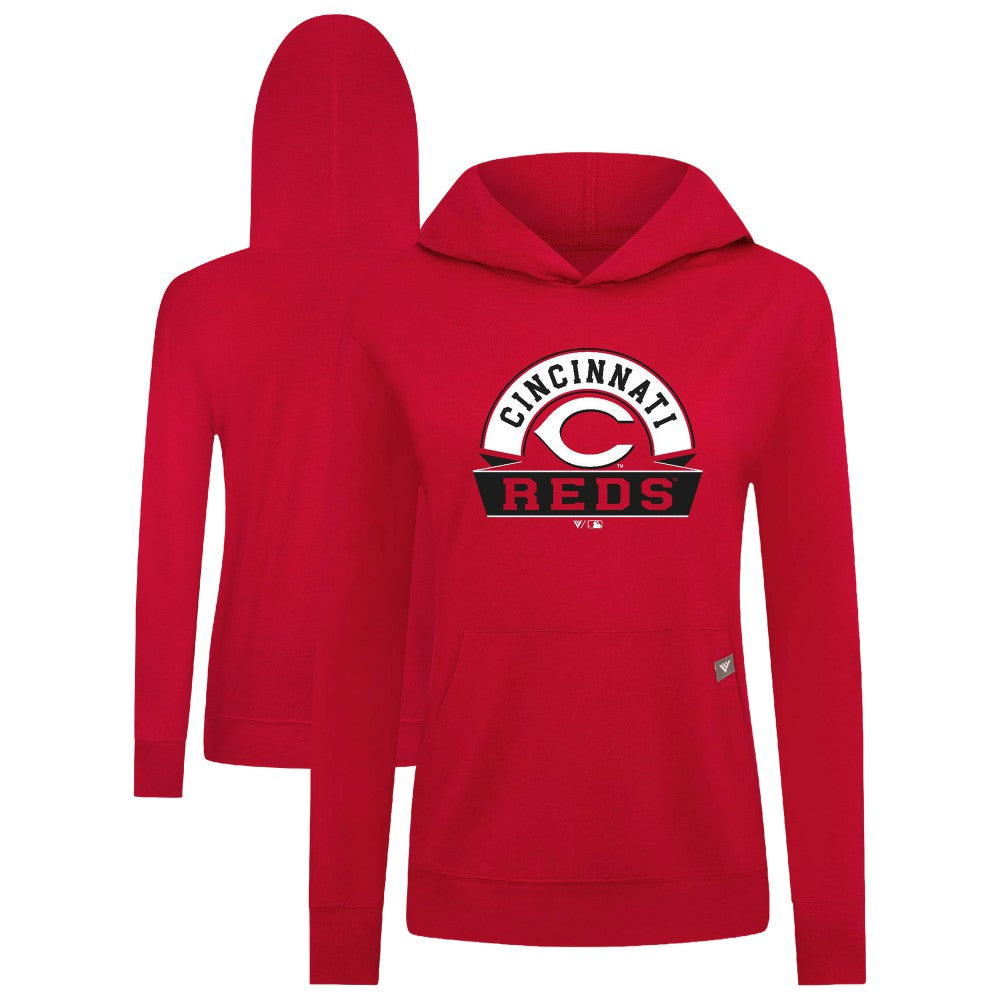 Red Cincinnati Reds Levelwear Women's Relay Banner Arch Long Sleeve T-Shirt Hoodie