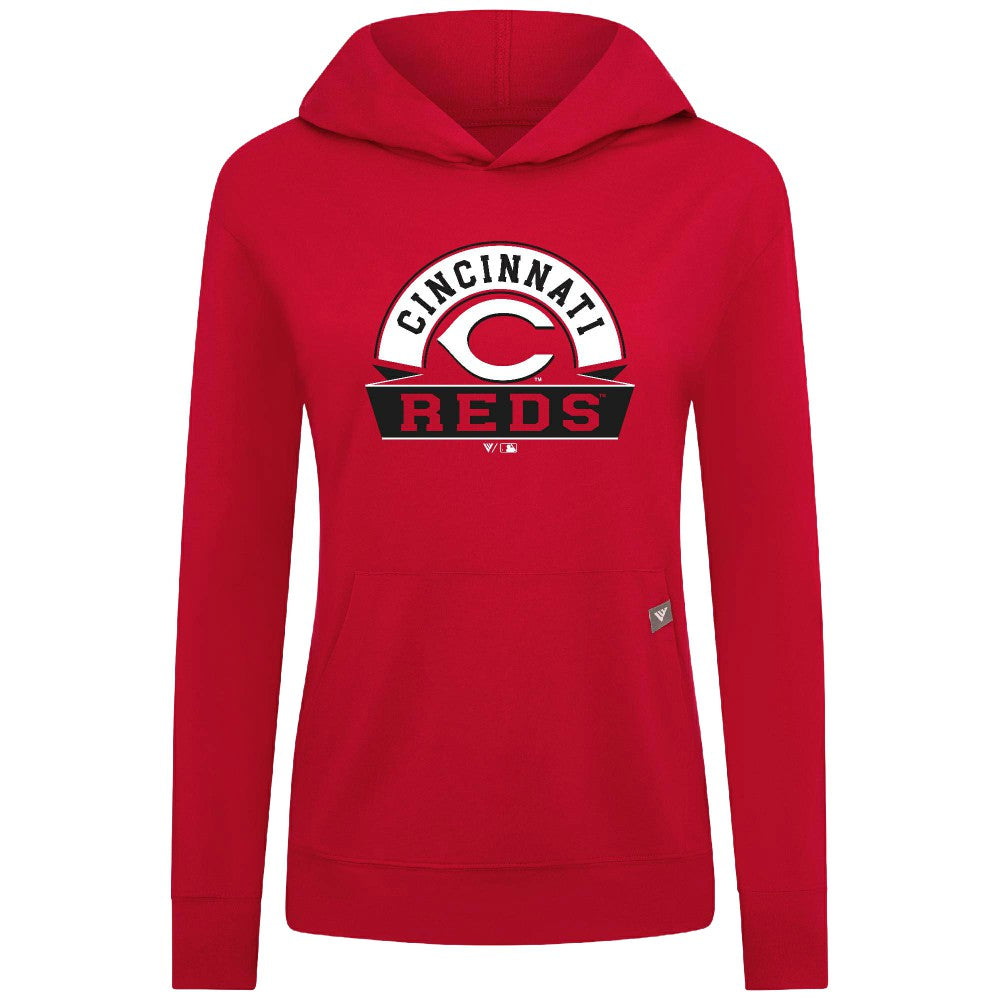 Red Cincinnati Reds Levelwear Women's Relay Banner Arch Long Sleeve T-Shirt Hoodie